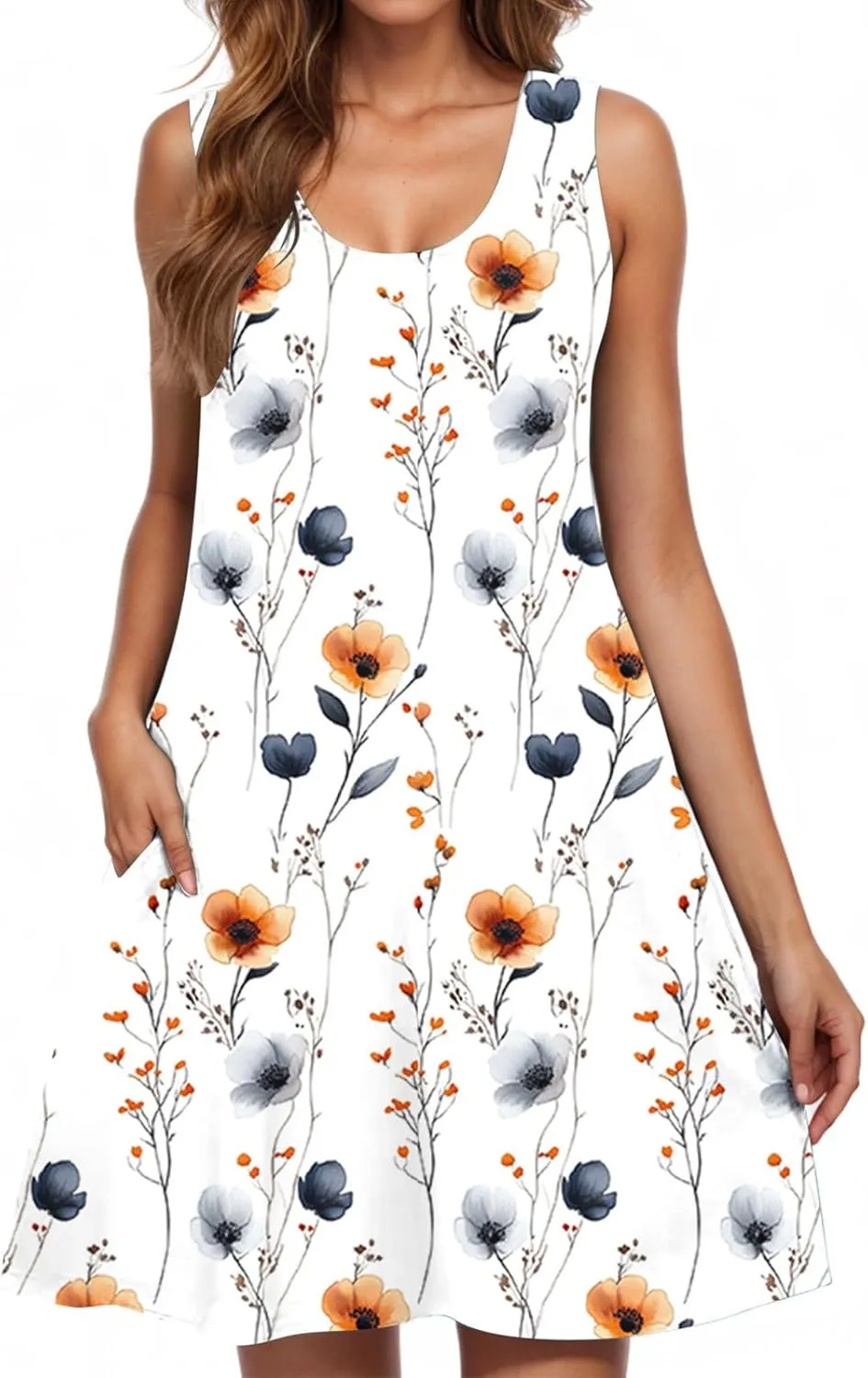 2025 Summer Dresses Womens Beach Boho Sleeveless Vintage Floral Flowy Pocket Tshirts Tanks Tunic Short Mini Sundresses