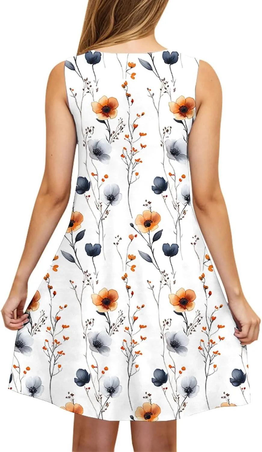 2025 Summer Dresses Womens Beach Boho Sleeveless Vintage Floral Flowy Pocket Tshirts Tanks Tunic Short Mini Sundresses