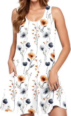 2025 Summer Dresses Womens Beach Boho Sleeveless Vintage Floral Flowy Pocket Tshirts Tanks Tunic Short Mini Sundresses