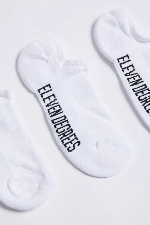 3 Pack Text Graphic Trainer Liner Socks - White / White / White