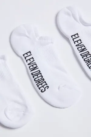 3 Pack Text Graphic Trainer Liner Socks - White / White / White
