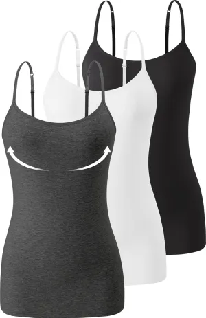 3-Pack Womens Camisole with Shelf Bra Adjustable Spaghetti Strap Cami Cotton Undershirt Tanks