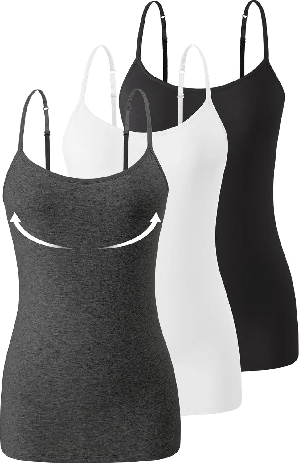 3-Pack Womens Camisole with Shelf Bra Adjustable Spaghetti Strap Cami Cotton Undershirt Tanks