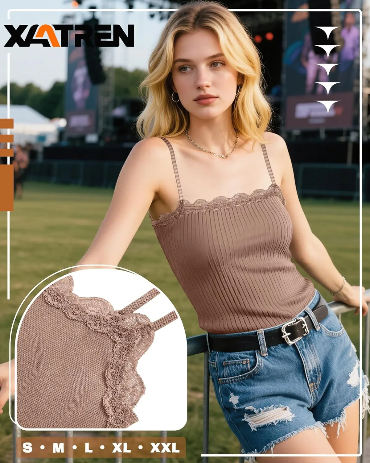 3 Pcs Women's Camisole Tank Tops Lace Trim Boat Neck Ribbed Adjustable Spaghetti Strap Y2K Slim Tight Cami Shirts