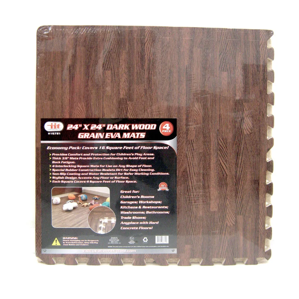 96 Sq Ft Dark Wood Grain Eva Mats Foam Interlocking Flooring Gym Exercise 24 Pc