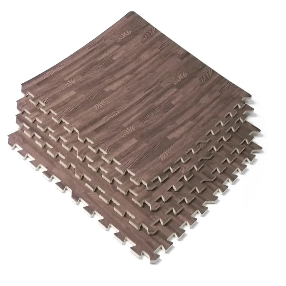 96 Sq Ft Dark Wood Grain Eva Mats Foam Interlocking Flooring Gym Exercise 24 Pc