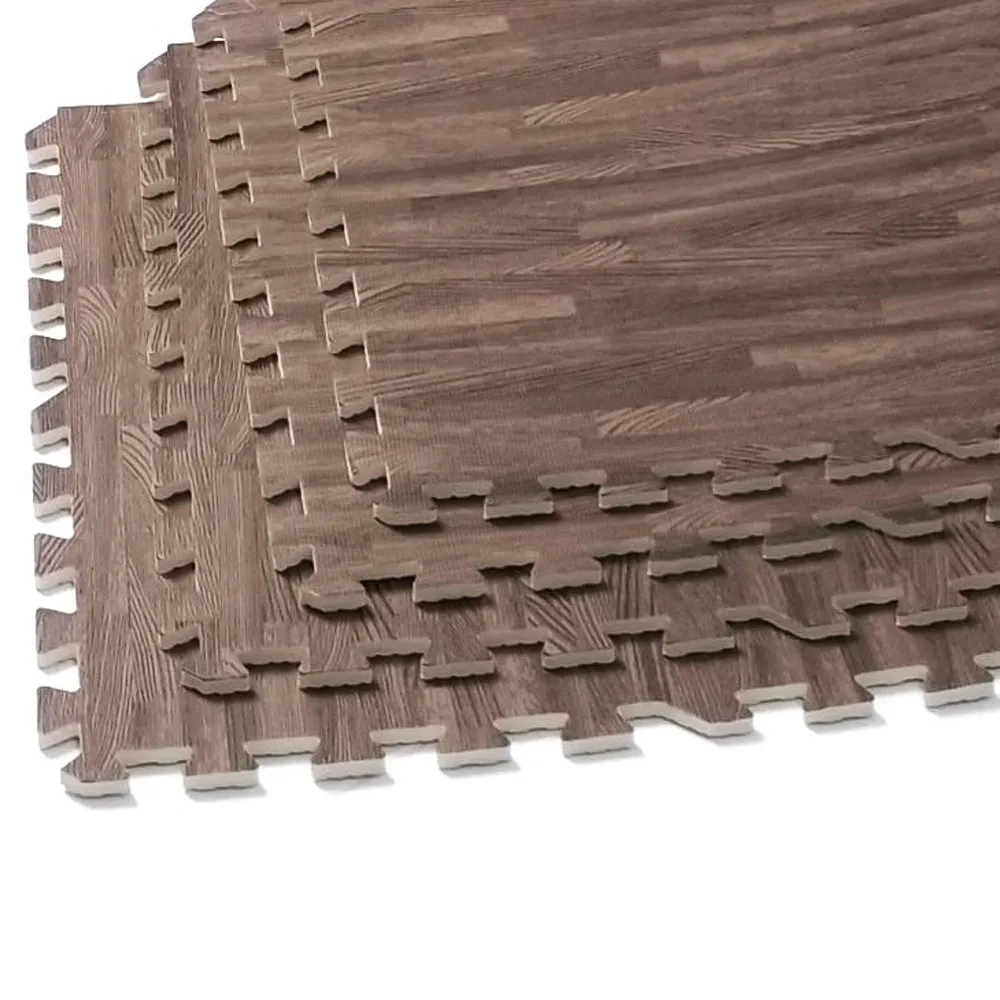 96 Sq Ft Dark Wood Grain Eva Mats Foam Interlocking Flooring Gym Exercise 24 Pc