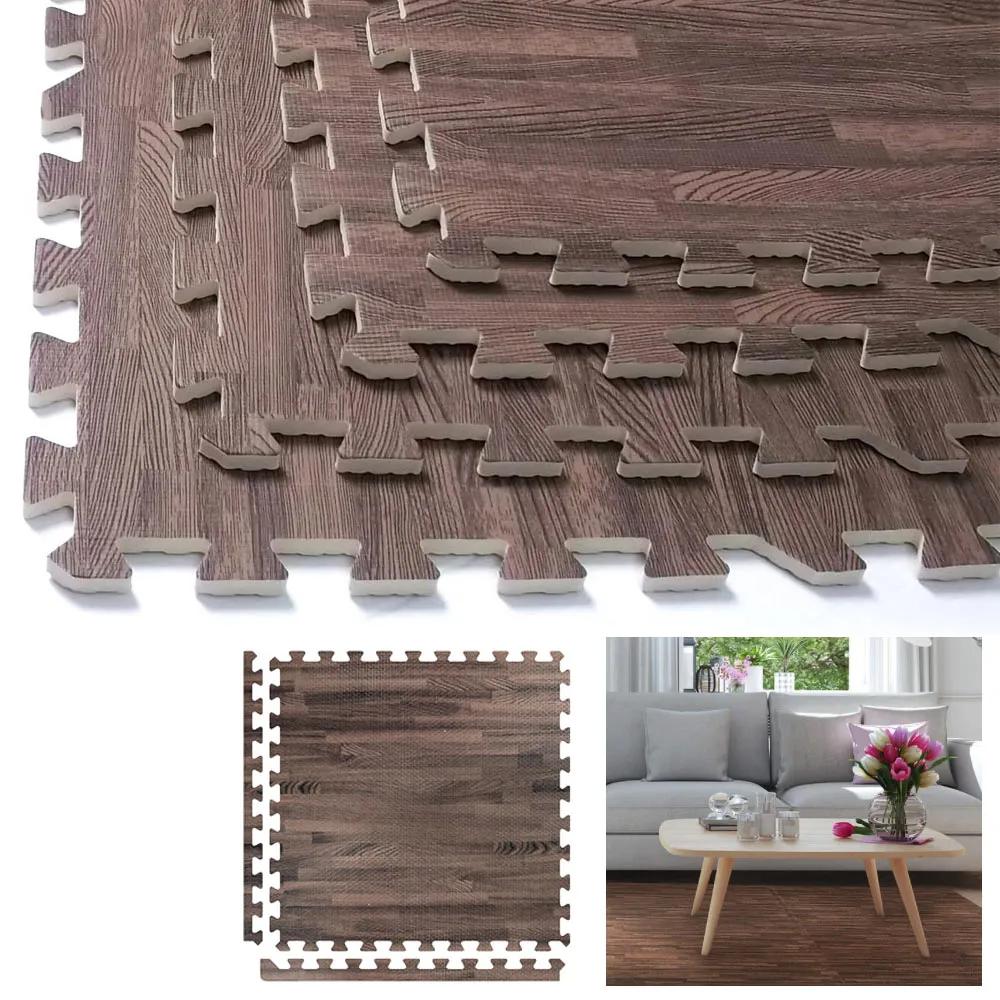 96 Sq Ft Dark Wood Grain Eva Mats Foam Interlocking Flooring Gym Exercise 24 Pc