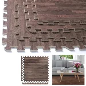 96 Sq Ft Dark Wood Grain Eva Mats Foam Interlocking Flooring Gym Exercise 24 Pc