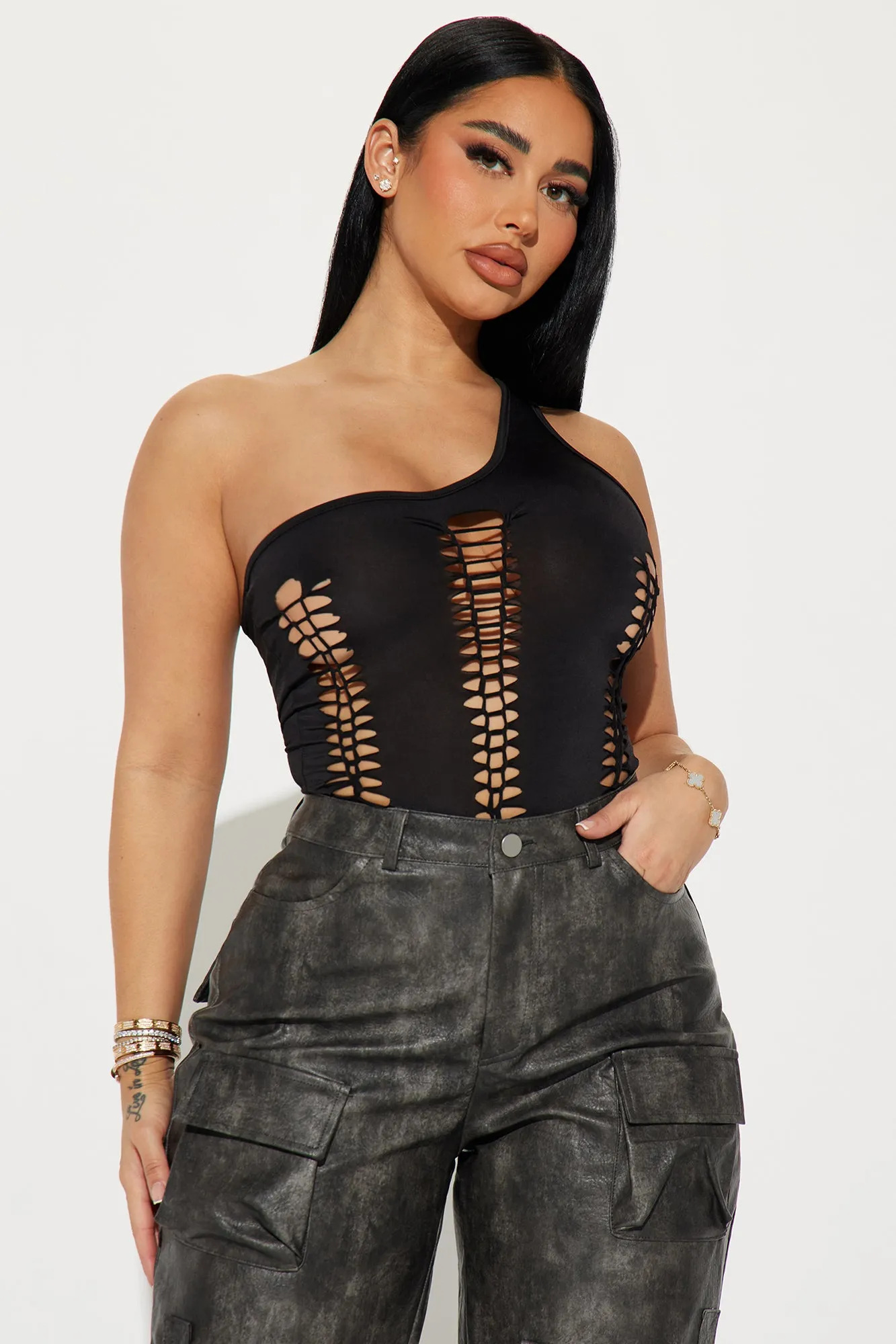 Alexis One Shoulder Bodysuit - Black