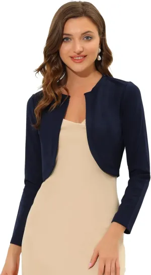 Allegra K Women's Bolero Shrug Long Sleeve Cropped Cardigan Knits Curved Hem Open Front Shrug for Dresses Work Business