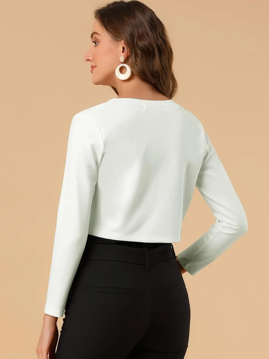 Allegra K Women's Bolero Shrug Long Sleeve Cropped Cardigan Knits Curved Hem Open Front Shrug for Dresses Work Business