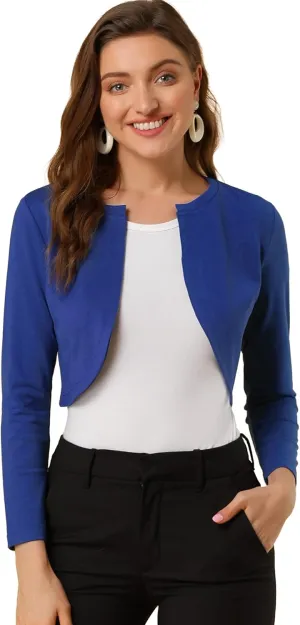 Allegra K Women's Bolero Shrug Long Sleeve Cropped Cardigan Knits Curved Hem Open Front Shrug for Dresses Work Business