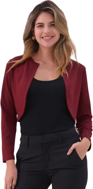 Allegra K Women's Bolero Shrug Long Sleeve Cropped Cardigan Knits Curved Hem Open Front Shrug for Dresses Work Business