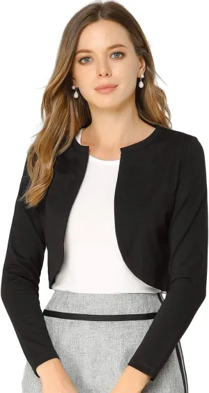 Allegra K Women's Bolero Shrug Long Sleeve Cropped Cardigan Knits Curved Hem Open Front Shrug for Dresses Work Business