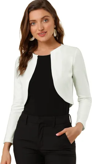 Allegra K Women's Bolero Shrug Long Sleeve Cropped Cardigan Knits Curved Hem Open Front Shrug for Dresses Work Business