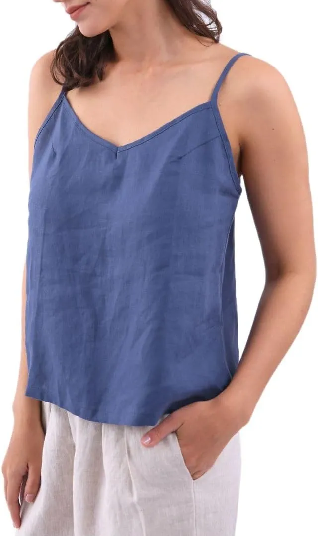 Amazhiyu Women's Linen Camisole Tank Top V-Neck Loose Casual Adjustable Strap Tops