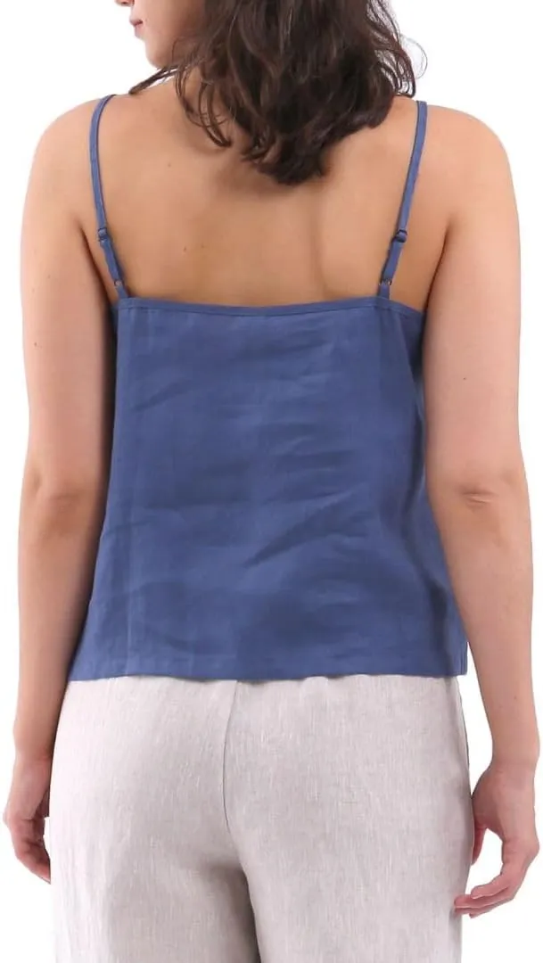 Amazhiyu Women's Linen Camisole Tank Top V-Neck Loose Casual Adjustable Strap Tops