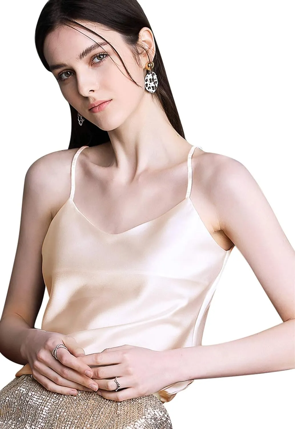 Anbenser Silk Tank Tops for Women Satin Camisoles V Neck Spaghetti Strap Cami Sleeveless Blouses 4 Pack