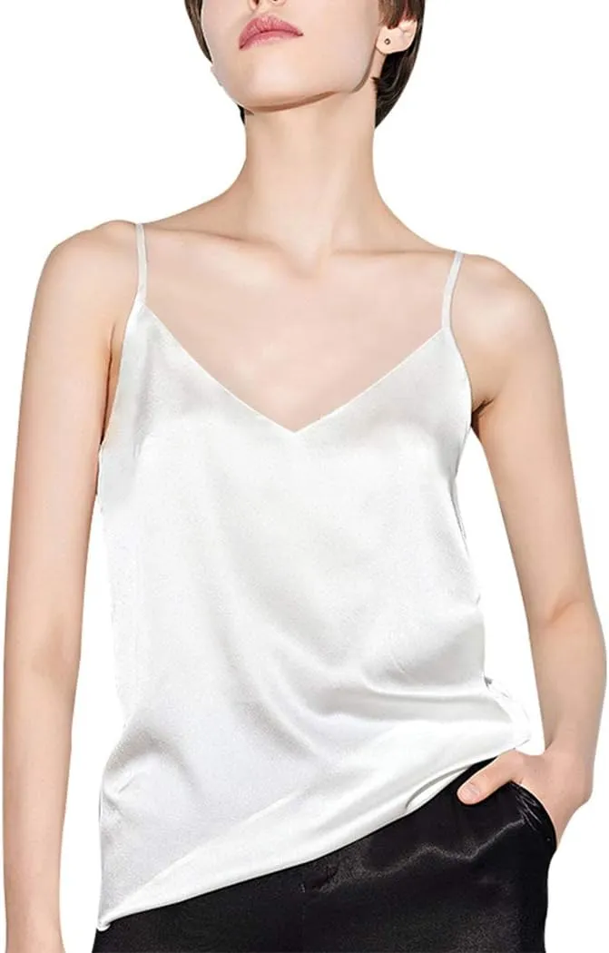Anbenser Silk Tank Tops for Women Satin Camisoles V Neck Spaghetti Strap Cami Sleeveless Blouses 4 Pack