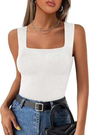ANRABESS Tank Tops for Women 2025 Summer Square Neck Rib Knit Sleeveless Basic Slim Fit Shirts Casual Top Trendy Outfits