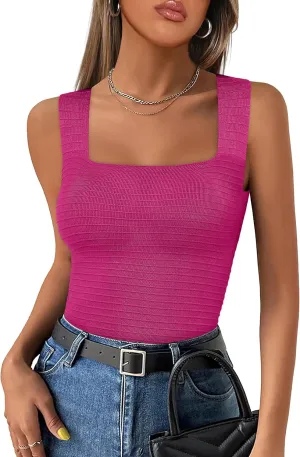ANRABESS Tank Tops for Women 2025 Summer Square Neck Rib Knit Sleeveless Basic Slim Fit Shirts Casual Top Trendy Outfits