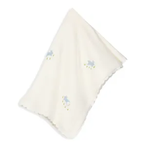 Applique Blanket -- Ivory w/ Sky Blue Bunnies