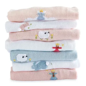 Applique Blanket -- White w/ Blue Bunny