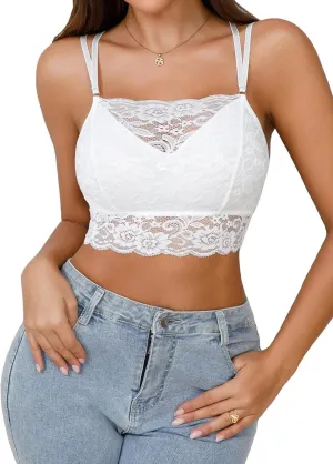 Aranmei Lace Bralette for Women Sexy V Neck Camisoles Adjustable Straps Double Layer Crop Top