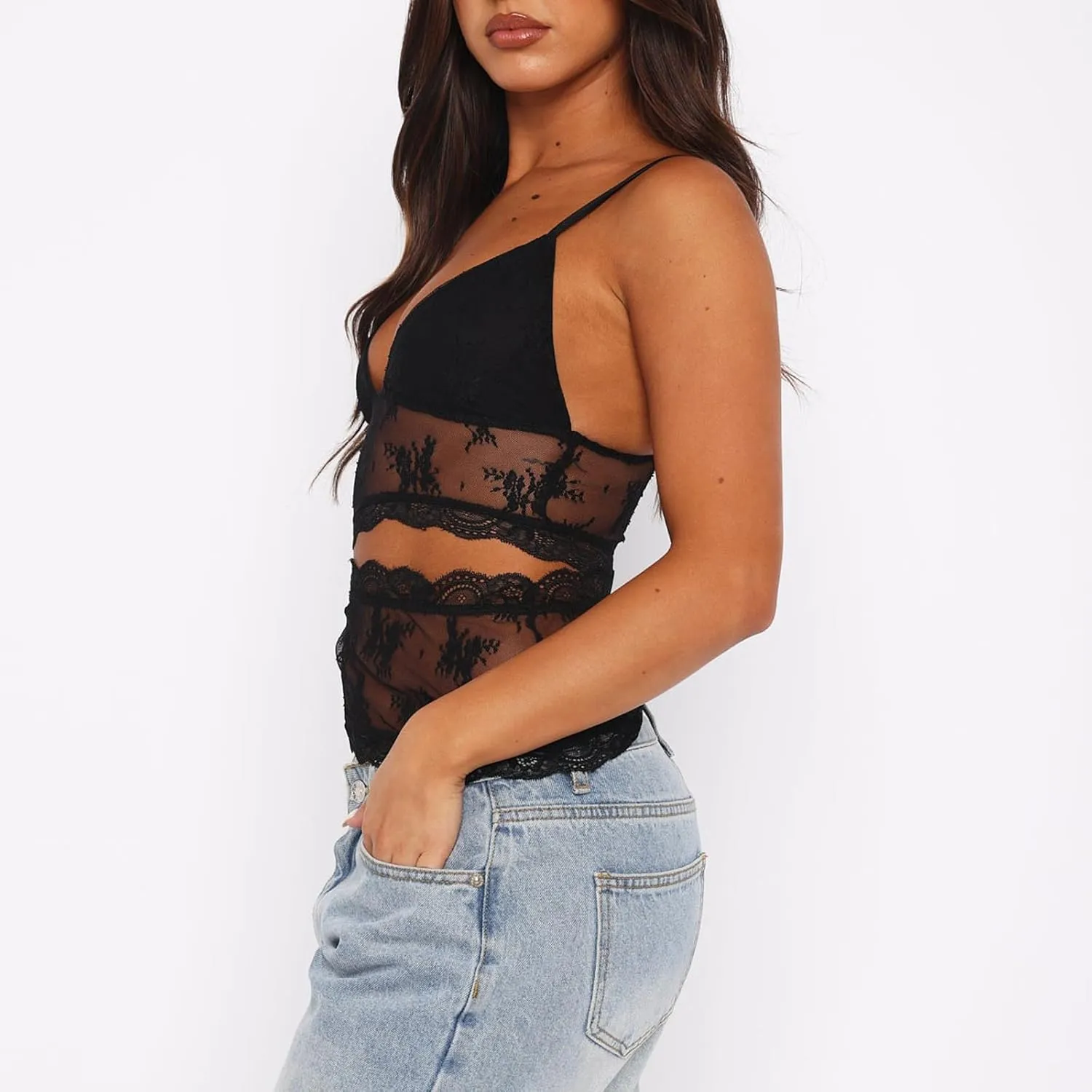 Argeousgor Women Y2k Lace Camisole Crop Tops Sexy Sleeveless V Neck Cami Spaghetti Strap Backless Tank