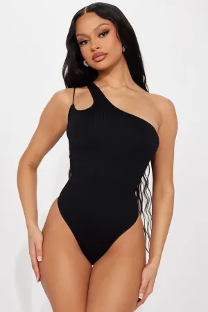 Aria One Shoulder Bodysuit - Black