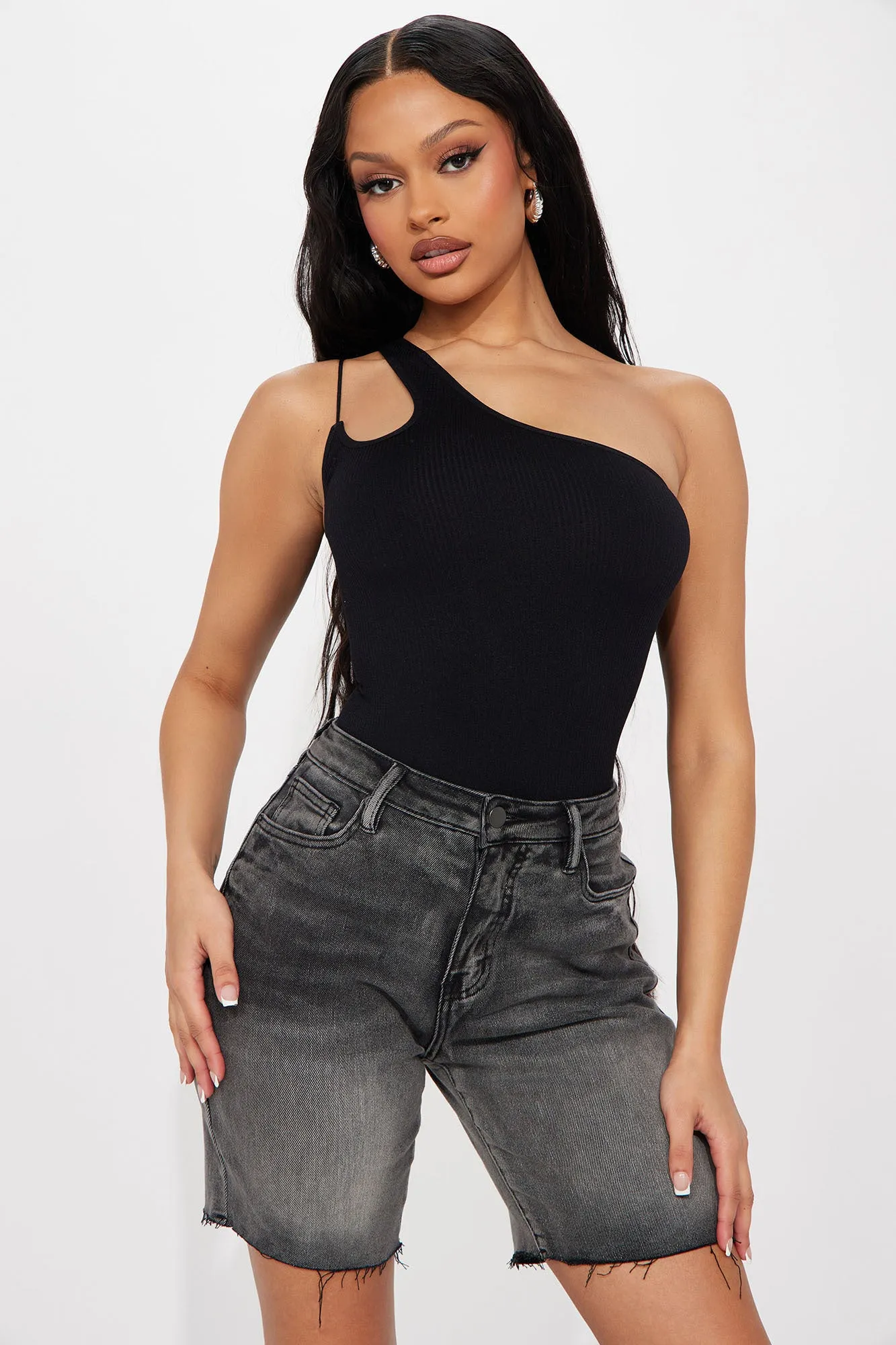 Aria One Shoulder Bodysuit - Black
