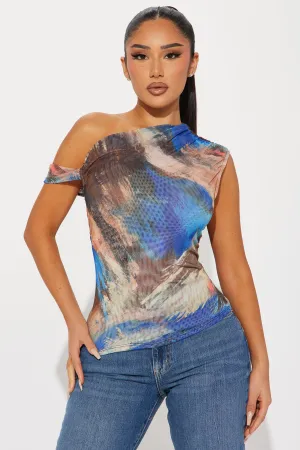 Aria One Shoulder Top - Navy/combo