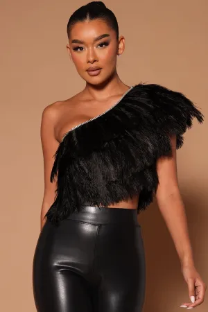 Ariel Feather One Shoulder Top - Black