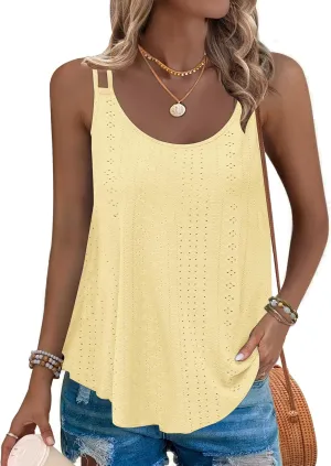 AUSELILY Womens 2025 Trendy Summer Tank Tops Casual Ladies Eyelet Embroidery Loose Fit Sleeveless Scoop Neck Hollow Camisoles