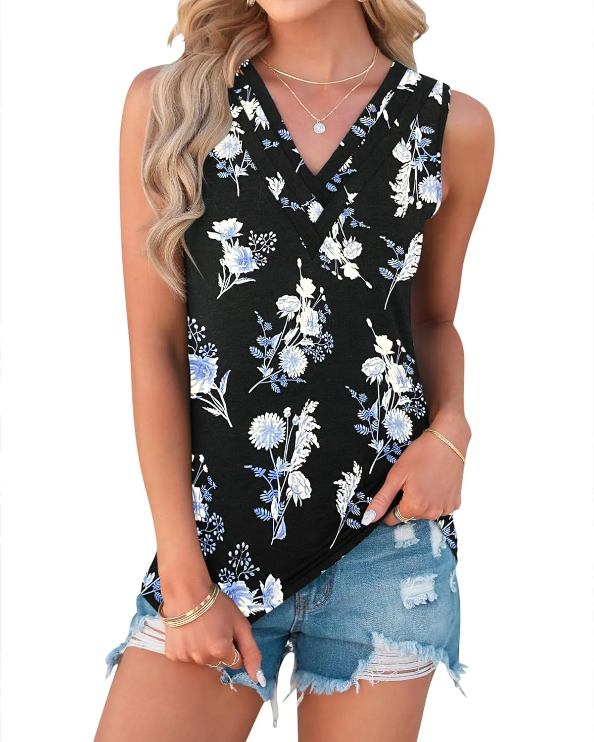 AUSELILY Womens Summer Tank Tops Causal Ladies Dressy Sleeveless V Neck Loose Tunic Shirts 2024 New Camisoles