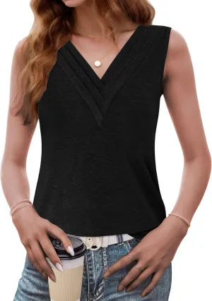 AUSELILY Womens Summer Tank Tops Causal Ladies Dressy Sleeveless V Neck Loose Tunic Shirts 2024 New Camisoles