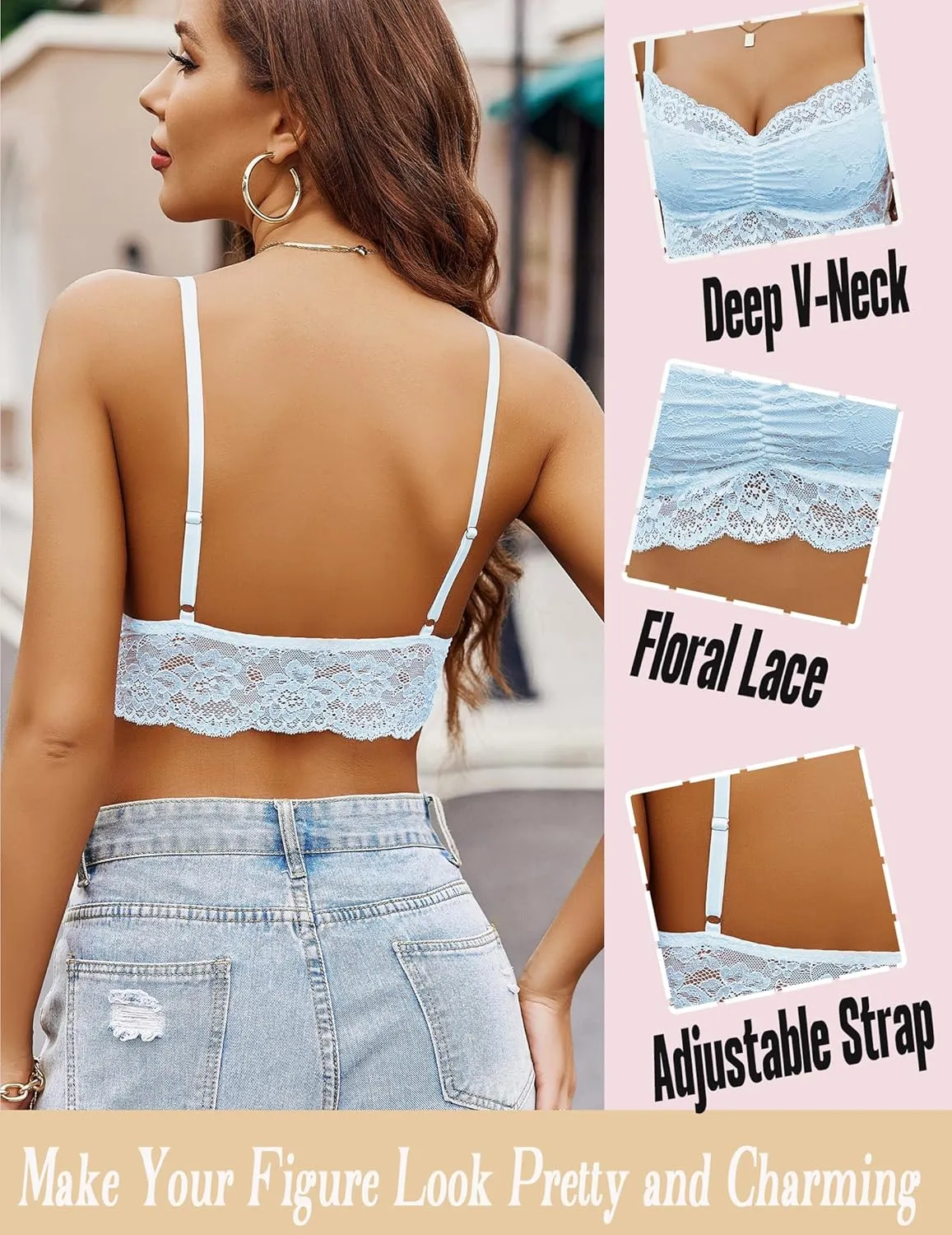 Avidlove Lace Bralette for Women V Neck Cami Tank Y2k Camisoles Adjustable Spaghetti Strap Crop Top