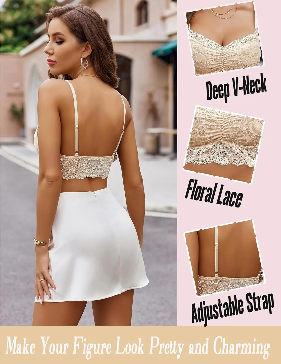 Avidlove Lace Bralette for Women V Neck Cami Tank Y2k Camisoles Adjustable Spaghetti Strap Crop Top