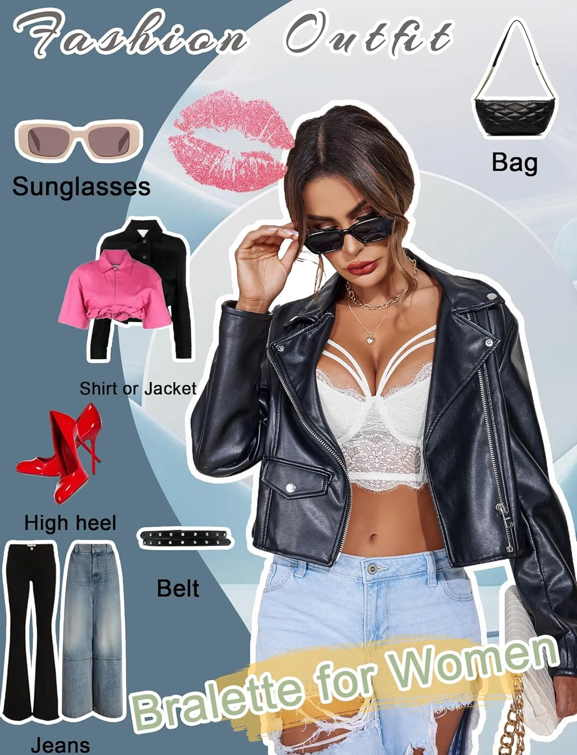 Avidlove Lace Bralette for Women V Neck Camisoles Adjustable Strap Two Layer Crop Top Bustier Tops