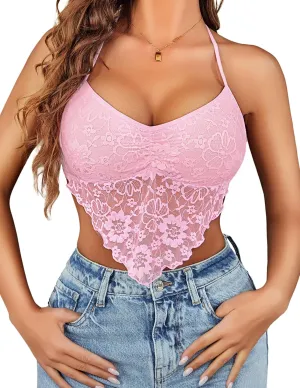 Avidlove Lace Tops for Women Sexy Crop Top Halter V Neck Cami Tank Y2K Camisoles 2025 Trendy