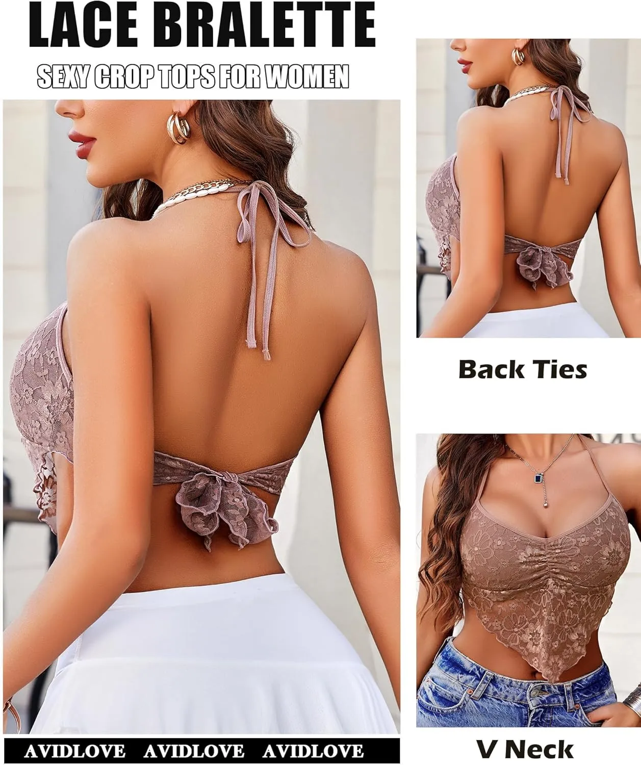 Avidlove Lace Tops for Women Sexy Crop Top Halter V Neck Cami Tank Y2K Camisoles 2025 Trendy