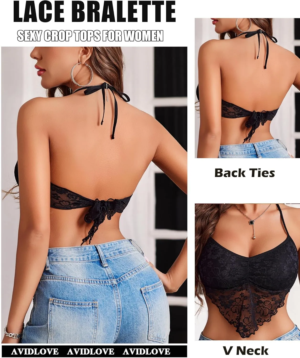 Avidlove Lace Tops for Women Sexy Crop Top Halter V Neck Cami Tank Y2K Camisoles 2025 Trendy