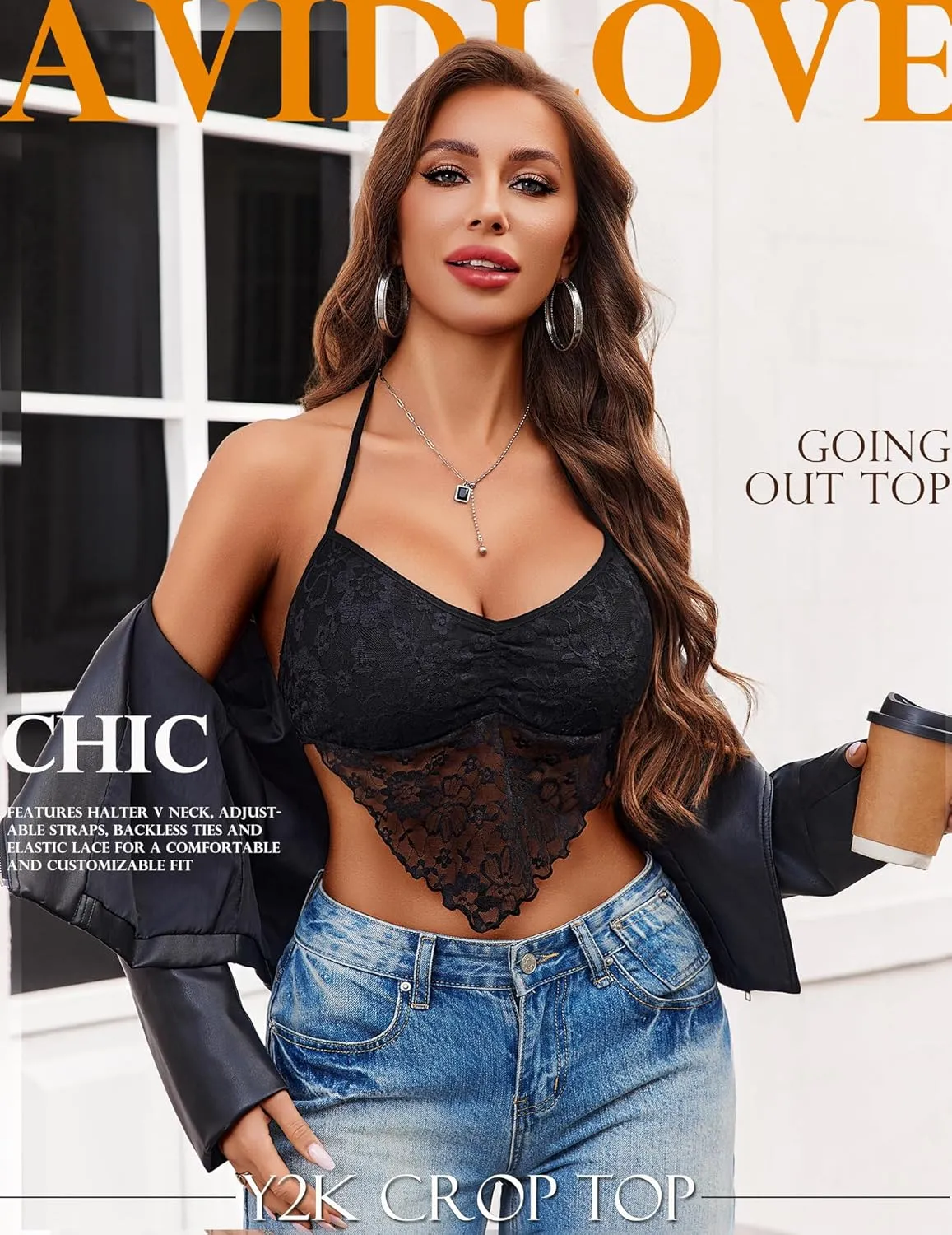 Avidlove Lace Tops for Women Sexy Crop Top Halter V Neck Cami Tank Y2K Camisoles 2025 Trendy