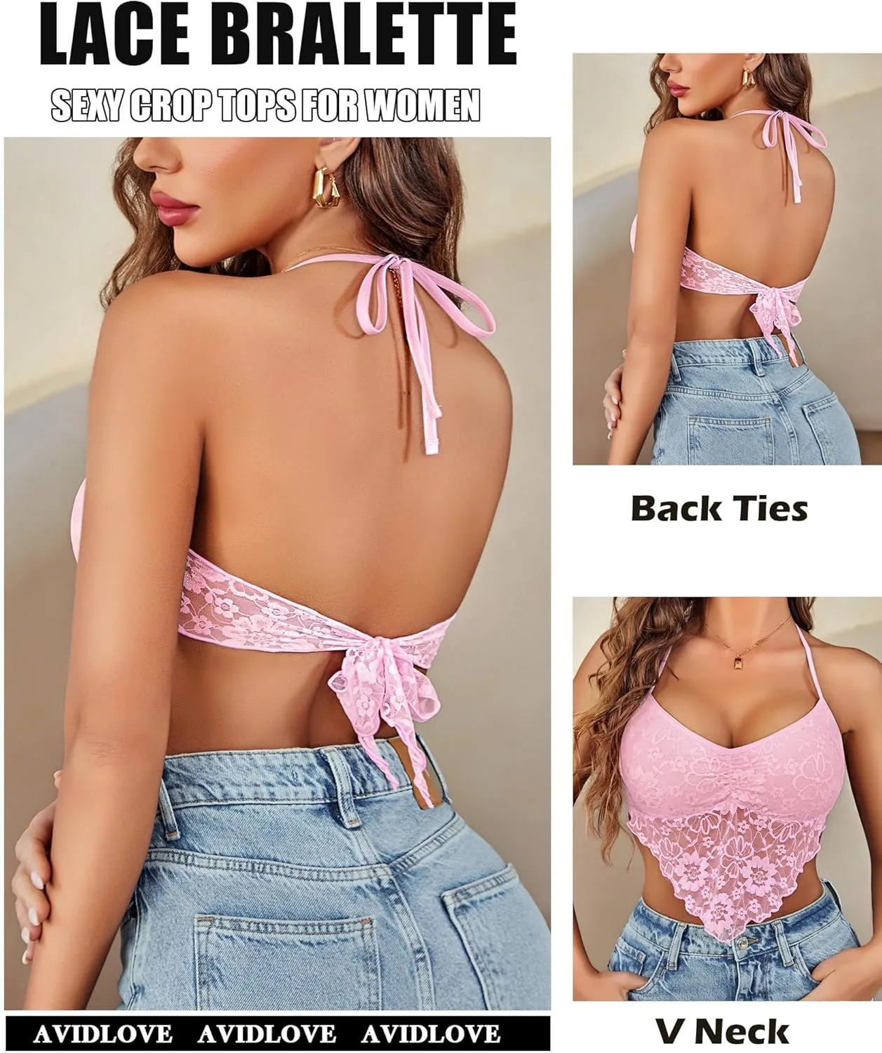 Avidlove Lace Tops for Women Sexy Crop Top Halter V Neck Cami Tank Y2K Camisoles 2025 Trendy