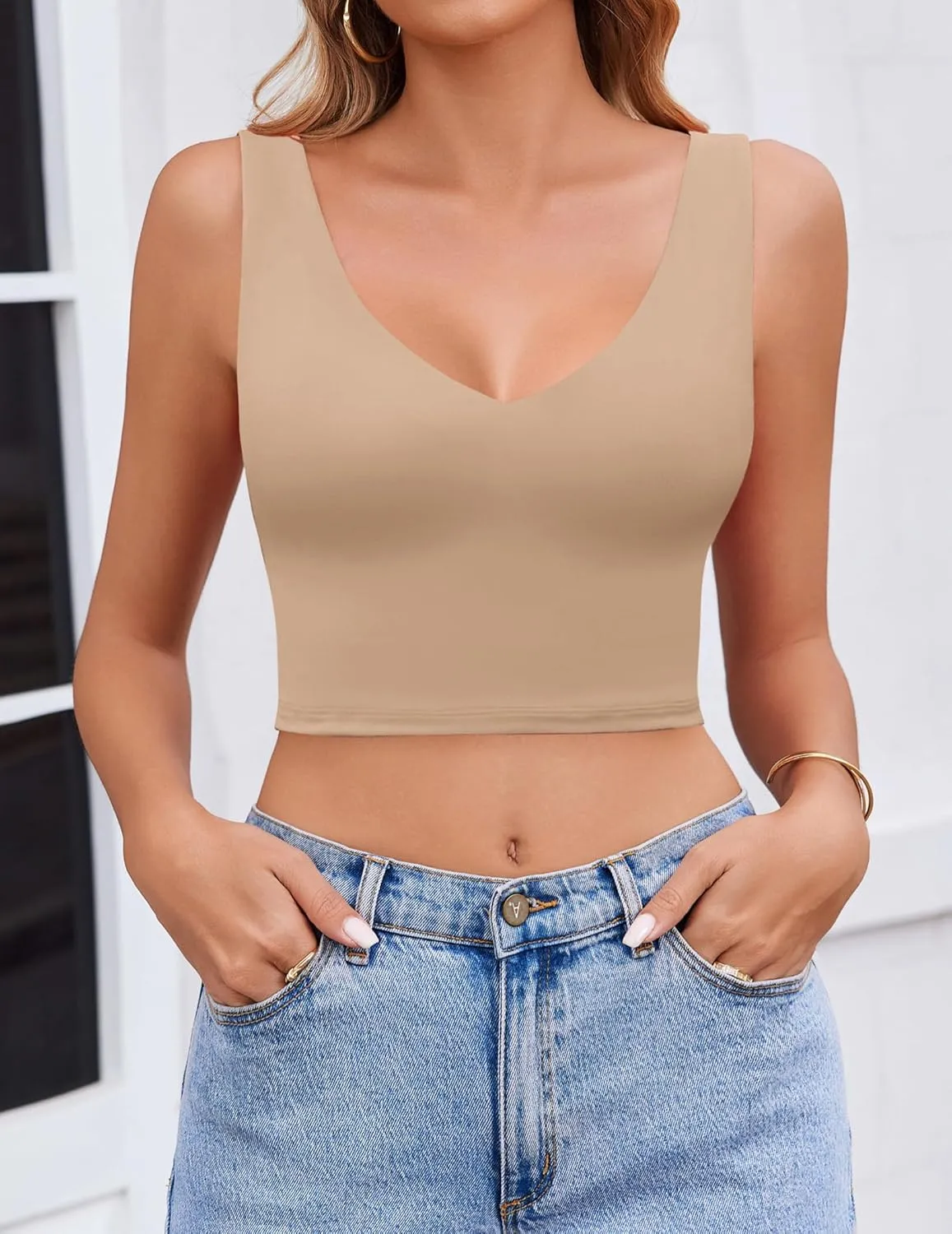 Avidlove Women's Sexy Crop Plunge Tank Tops Deep V Neck Sleeveless Going Out Camisoles Slim Fit 2025 Trendy Summer