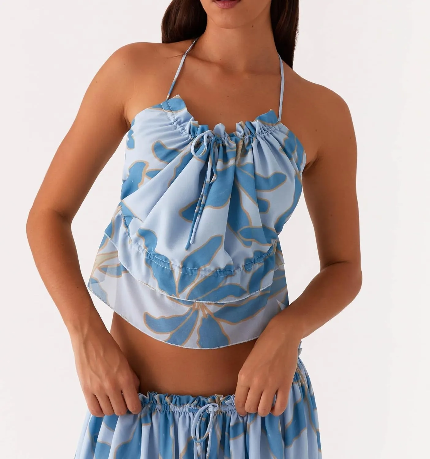 Backless Halter Tops for Women Y2k Tie Back Ruffle Cami Top Sleeveless Smocked Going Out Tank Vest