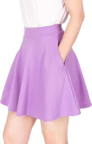 Basic Solid Stretchy Cotton High Waist A-line Flared Casual Skater Mini Skirt