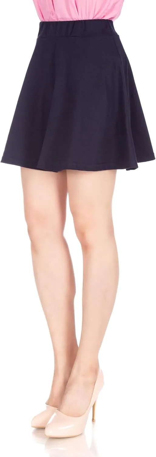 Basic Solid Stretchy Cotton High Waist A-line Flared Casual Skater Mini Skirt