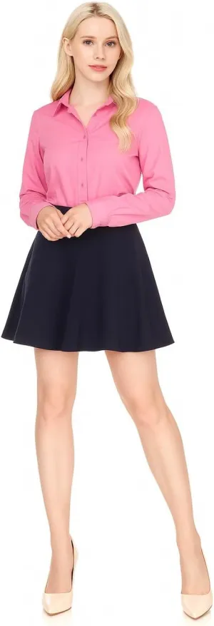 Basic Solid Stretchy Cotton High Waist A-line Flared Casual Skater Mini Skirt